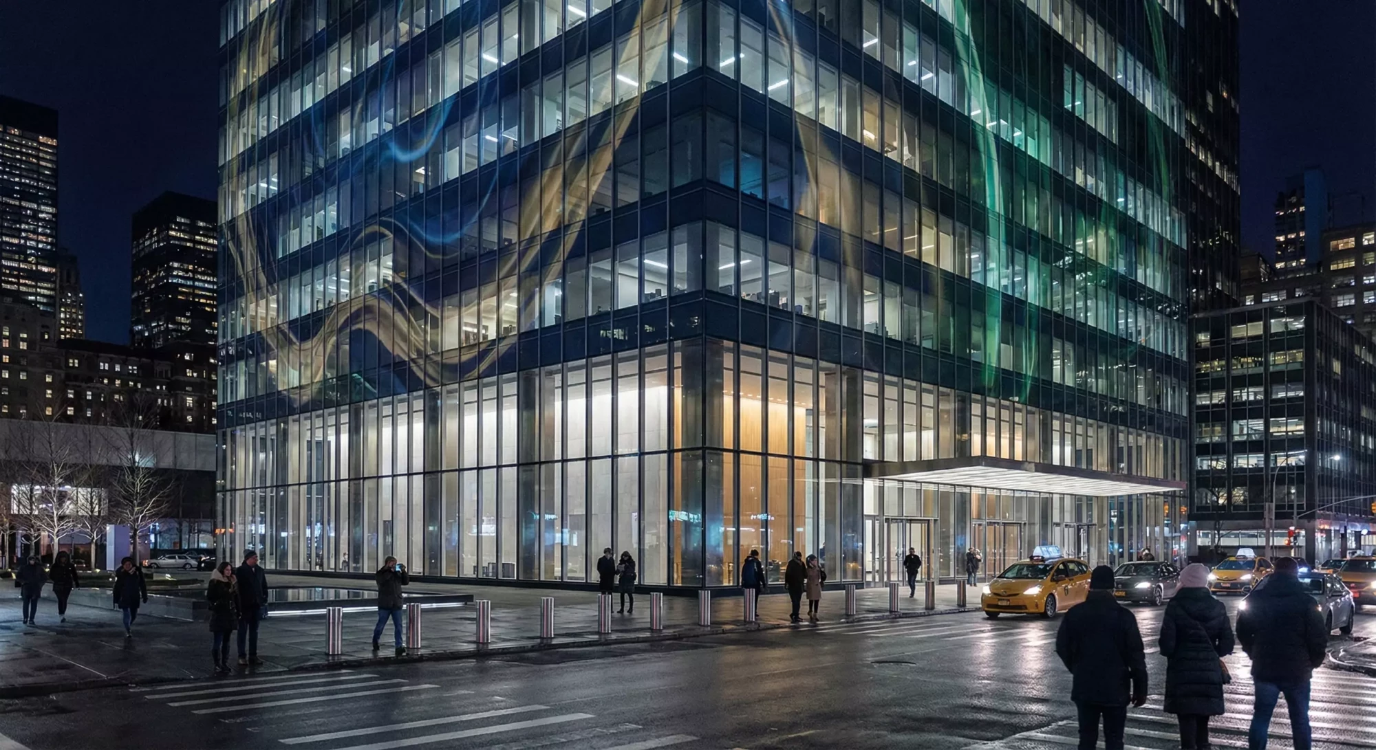 Projection mapping on a corporate headquarters.