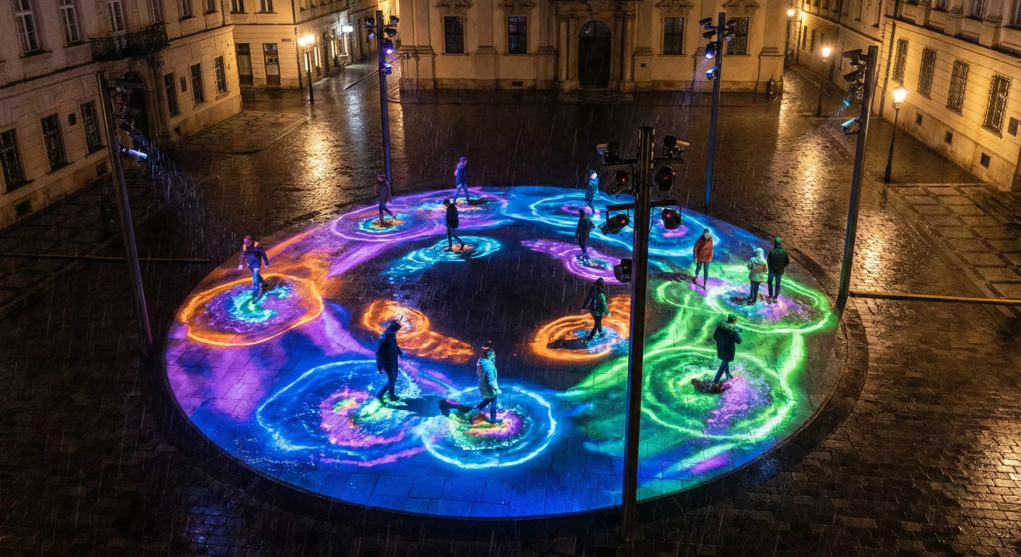 Interactive projection mapping reacting to footsteps.