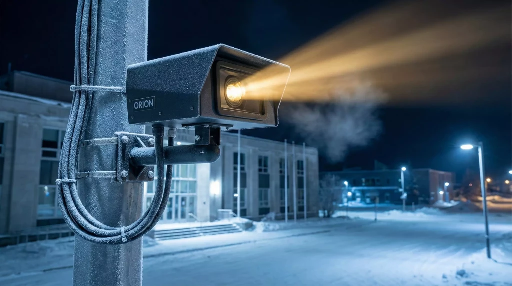 Outdoor architectural projection mapping operating during winter conditions