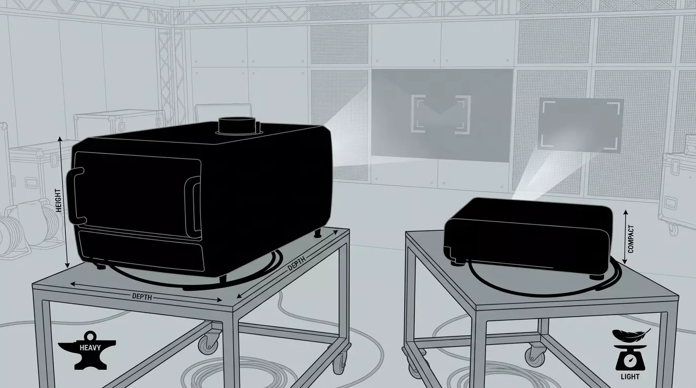 20,000 lumen professional projector size and weight comparison