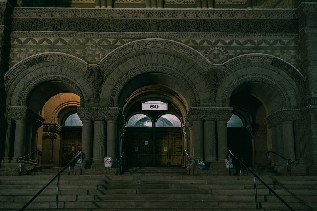 Toronto Old City Hall facade viewed at dusk
